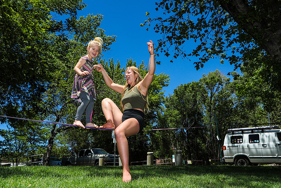 A Young Girl Learns to Slackline